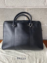 Bally Black Calf Leather Brief Case With Shoulder Strap And Dust Bag- NOS