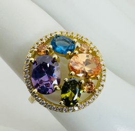 BEAUTIFUL MULTI COLOR CZ STONES SURROUNDED BY WHITE STERLING SILVER RING