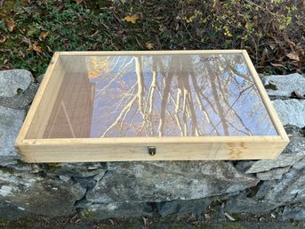 Unfinished Wooden Display Case With Hinged Glass Door