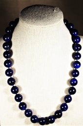 Very Fine Large Lapis Stone Beaded Necklace Having Sterling Silver Clasp