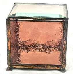 Vintage Copper And Plum Glass Trinket Box With Mirrored Bottom