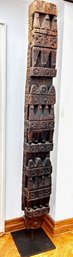 Antique Carved Wood Pillar Column From Afghanistan Or Pakistan On Metal Base