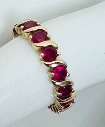 SIGNED ROSS SIMONS GOLD OVER STERLING SILVER RUBY BAND RING