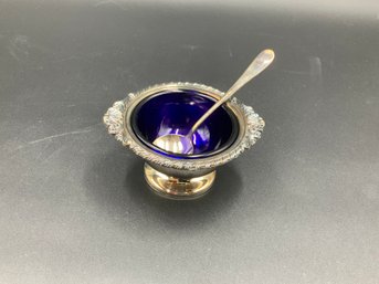 Silverplate Bowl With Cobalt Liner