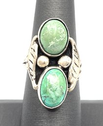 Vintage Native American Sterling Silver Green Turquoise Ring, Size 6.75