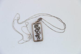 Sterling Silver Mother Of Pearl Dragon Pendant Necklace