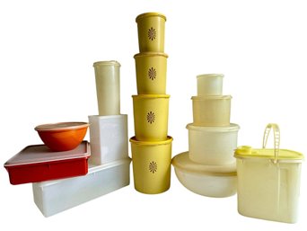 1970s Tupperware Set Of Four Nesting Servalier Canisters In Harvest Gold & More