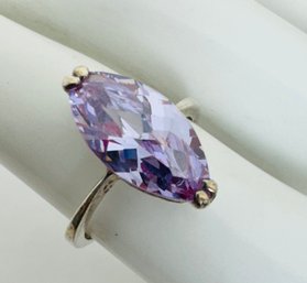 STERLING SILVER LILAC COLOR FACETED MARQUISE SHAPED CZ RING