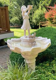 Beautiful Water Fountain Of Young Girl Catching Water Made Of Plaster
