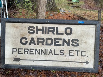 ANTIQUE PAINTED WOOD SIGN 'SHIRLO GARDENS', 54' X 28'