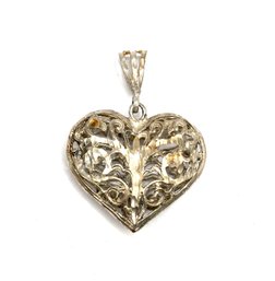 Vintage Sterling Silver Etched Heart Pendant