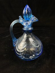 Vintage Fenton Blue Draped Glass Handmade Carafe Glass Pitcher