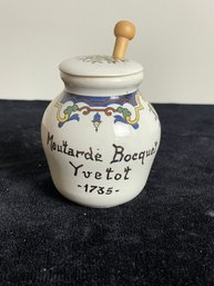 Yvetot 1735 Mustard, French Mustard Jar, Crock With Lid, French Floral Design, Vintage, Digoin Sarreguemines
