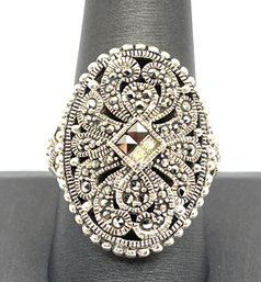 Gorgeous Sterling Silver Marcasite Ring, Size 9.75