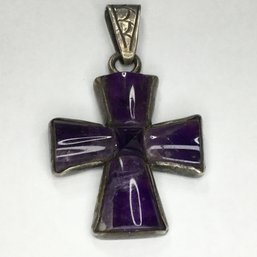 Very Nice Large Vintage 925 / Sterling Silver Iron Cross Pendant - Made In Mexico - Very Cool Piece !