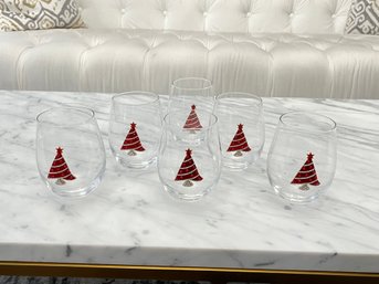 Set Of 6 Wine Glasses With Christmas Trees