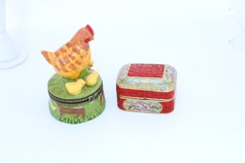 2 Trinket Boxes One Is A Chicken Other Is Cloisonne