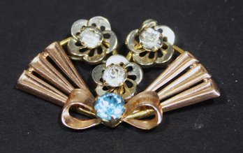 Gold Filled Vintage Van Dell Brooch Pin W Rhinestones