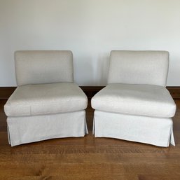 A Pair Of  Custom Upholstery Slipper Chairs - Quality Linen/wool Blend Geometric - 1 Of 2