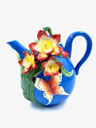 Bold Bright Teapot W/ 3D Sculptural Floral Design - Pier 1