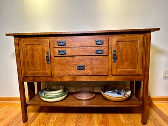 Beautiful Saddle Brown Oak Jofran Furniture Server Sideboard With Bowtie Detail