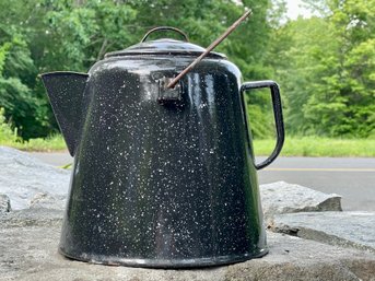 10 X 10 Black Enamel Coffee Pot With Handle, Great Display Piece!