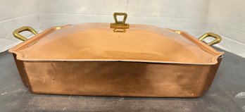 Copper Brass Food Tray With Top Lid And Two Side Handles. FL/E4