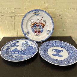 3 Blue And White Plates - Spode And Quimper - Commerative