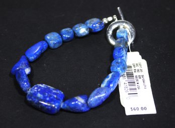 Contemporary Sterling Silver And Lapis Lazuli Stone Bracelet 8' Long