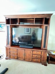 Oak Wall Unit, With Drawers, Side Cabinets, Shelf, This Has It All!