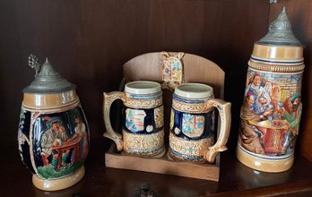 Two German Steins And Two Beer Mugs Made In Japan