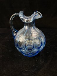 Vintage Clear Blue Fenton Coin Dot GLASS Pitcher