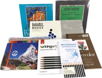 Group Of High End Watercolor Pencils, Paper, Acrylic Paints - MOST NEW