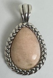 LARGE SIGNED CAROLYN POLLACK STERLING SILVER PINKISH CREAM STONE PENDANT