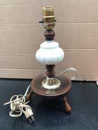 Vintage Milk Glass And Wood Table Lamp - 12'