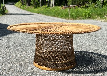 Vintage BoHo Organic Modern Rattan Wicker Woven Coffee Table