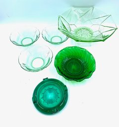 Grouping Of Vintage Green Glassware