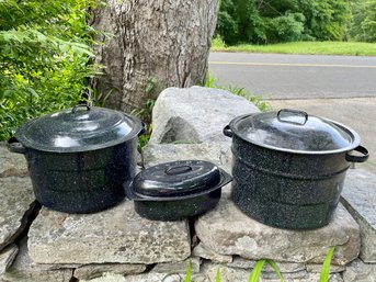 Black Enamel Pots & Baking Pan