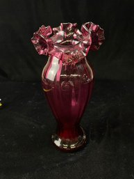 Vintage Fenton Cranberry Ruffled Crimped Vase