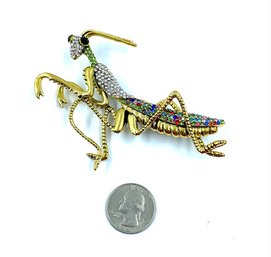Huge Praying Mantis Brooch - Multicolor Rhrinestones