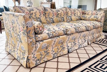 A Fine Quality Custom Sofa In Patterned Silk With Down Cushions And Accompanying Bolsters (1 Of 2 In Sale)