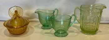 Glass Lot Including Uranium Glass Pitcher