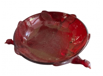 Vintage Red Glass Hummingbird Planter /bowl