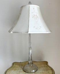 A Vintage Glass Lamp With Embroidered Silk Shade