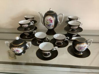 Meissen Porcelain Black Floral Tea Service Set