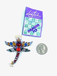 Vintage Liztech Dragon Fly Brooch With Original Booklet