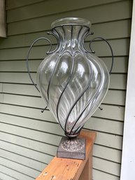 Large Iron Base Venetian Glass Vase