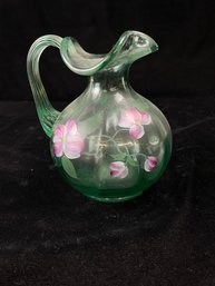 Fenton Vining Garden Sea Mist Green Floral Pitcher