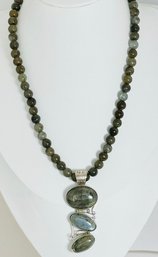 DESIGNER JAY KING STERLING SILVER LABRADORITE AND GREEN STONE NECKLACE PENDANT