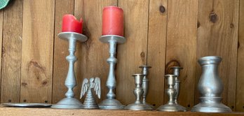 Silvered And Pewter Candle Holders